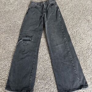 Garage Black Distressed Wide Leg Jeans